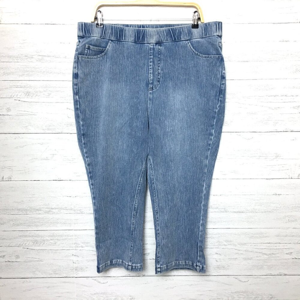 New Isaac Mizrahi Live Women's Crop Jeans Light Wash Elastic Waist Stretch 18WT